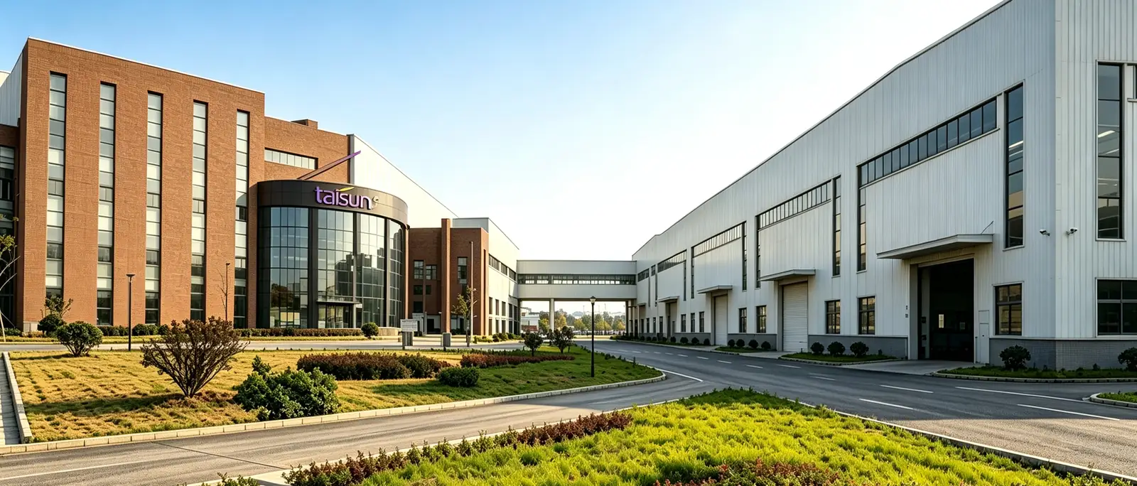 Recinto de la fábrica de vajilla de gres en Liling, Hunan — edificio de oficinas y naves de producción